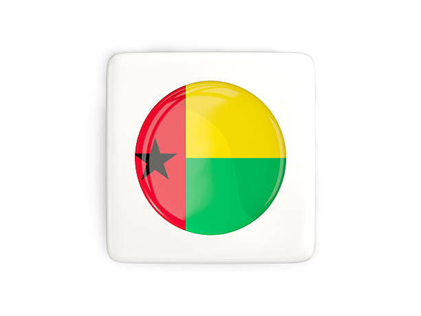 Square button with round flag of guinea bissau isolated on white. 3D illustration