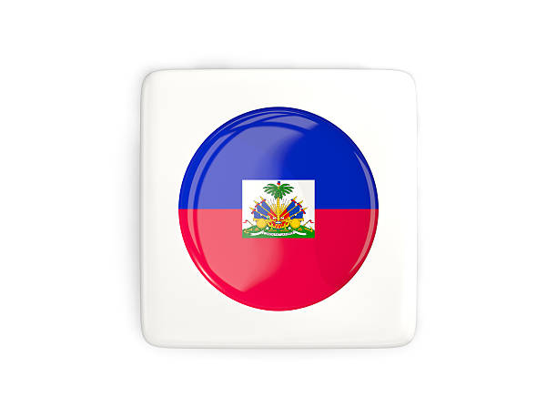 Square button with round flag of haiti isolated on white. 3D illustration