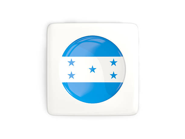 Square button with round flag of honduras isolated on white. 3D illustration