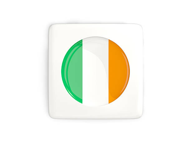Square button with round flag of ireland isolated on white. 3D illustration