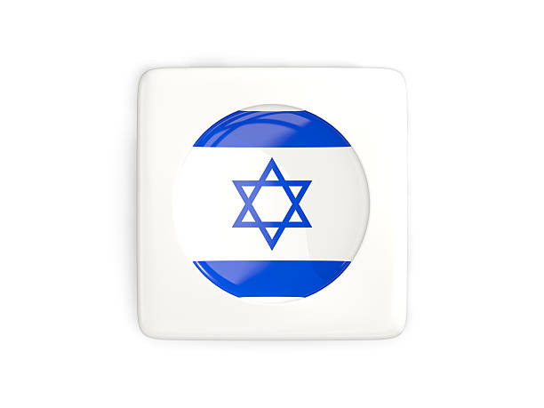 Square button with round flag of israel isolated on white. 3D illustration