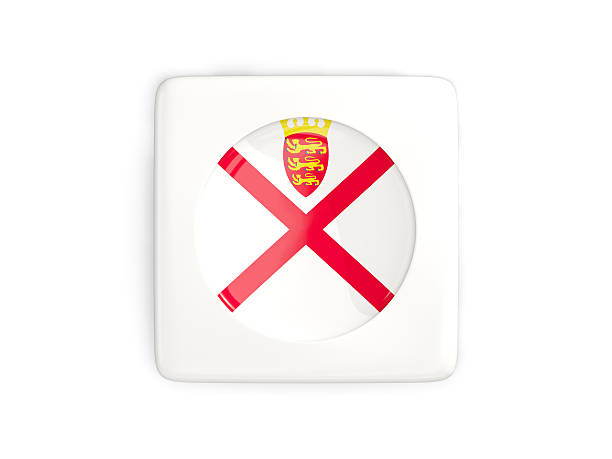 Square button with round flag of jersey isolated on white. 3D illustration