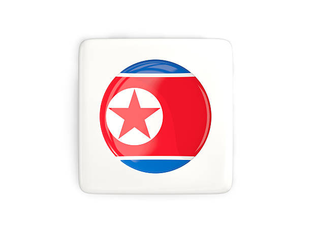 Square button with round flag of korea north isolated on white. 3D illustration