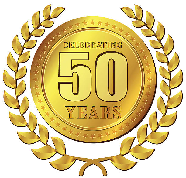 illustrazioni stock, clip art, cartoni animati e icone di tendenza di anniversario celebrazione icona oro - 50