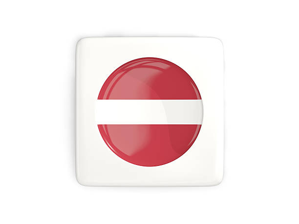 Square button with round flag of latvia isolated on white. 3D illustration