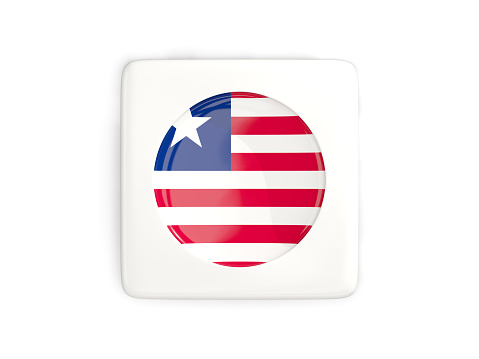 Square button with round flag of liberia isolated on white. 3D illustration