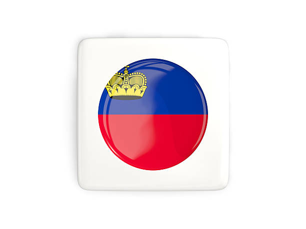 Square button with round flag of liechtenstein isolated on white. 3D illustration