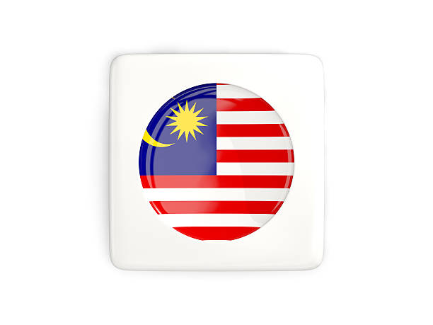Square button with round flag of malaysia isolated on white. 3D illustration