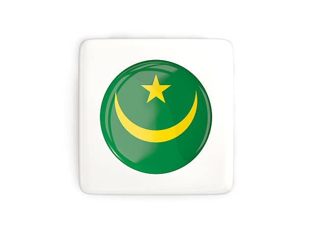 Square button with round flag of mauritania isolated on white. 3D illustration