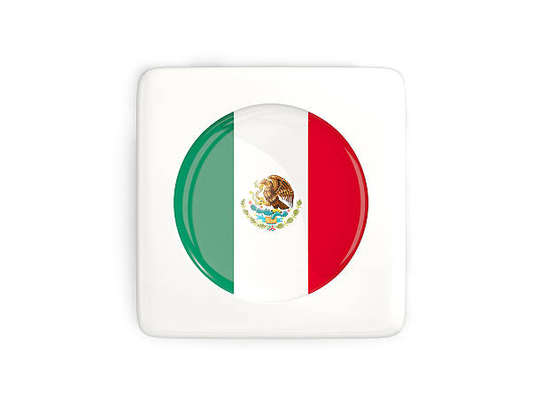 Square button with round flag of mexico isolated on white. 3D illustration
