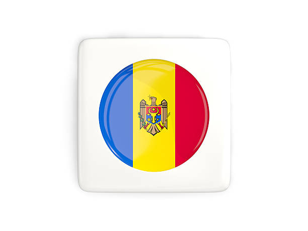 Square button with round flag of moldova isolated on white. 3D illustration