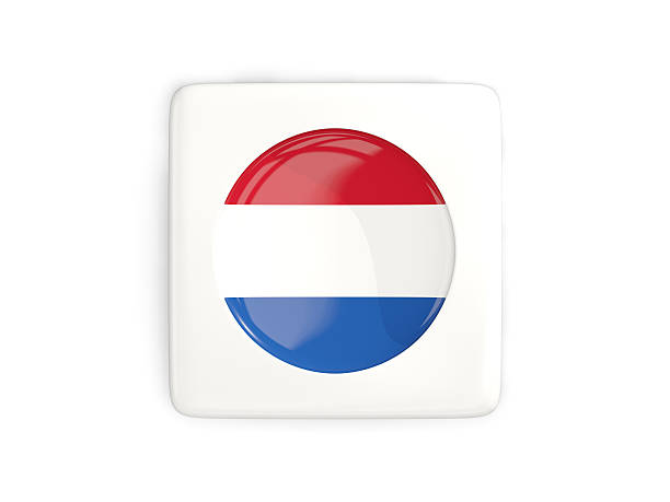 Square button with round flag of netherlands isolated on white. 3D illustration