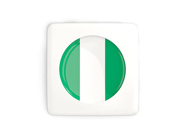 Square button with round flag of nigeria isolated on white. 3D illustration