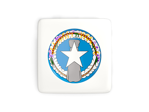 Square button with round flag of northern mariana islands isolated on white. 3D illustration