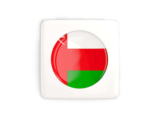Square button with round flag of oman isolated on white. 3D illustration