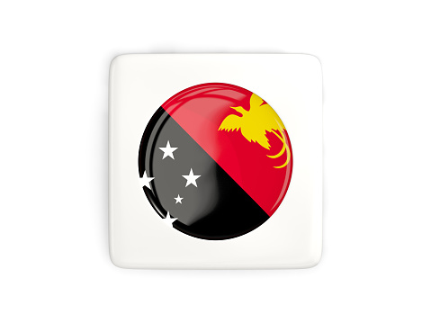 Square button with round flag of papua new guinea isolated on white. 3D illustration