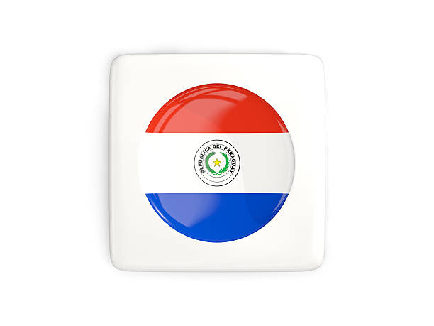 Square button with round flag of paraguay isolated on white. 3D illustration