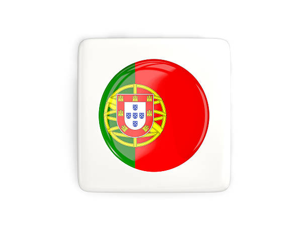 Square button with round flag of portugal isolated on white. 3D illustration