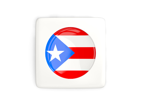 Square button with round flag of puerto rico isolated on white. 3D illustration