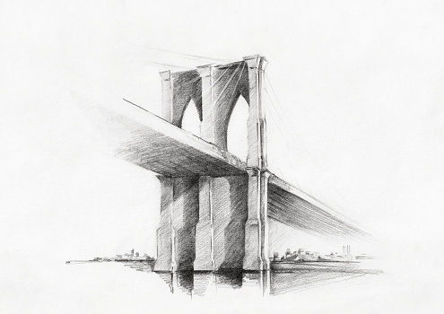Sketch of Brooklyn Bridge, viewed from Manhattan
