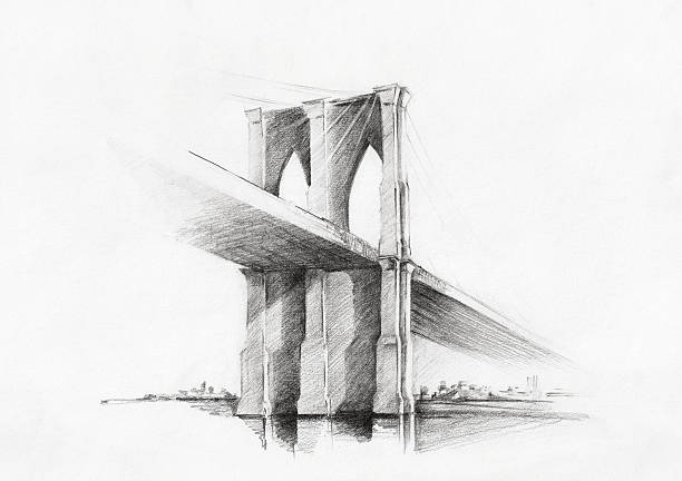 Sketch of Brooklyn Bridge, viewed from Manhattan Sketch of Brooklyn Bridge, viewed from Manhattan pencil drawing stock pictures, royalty-free photos & images