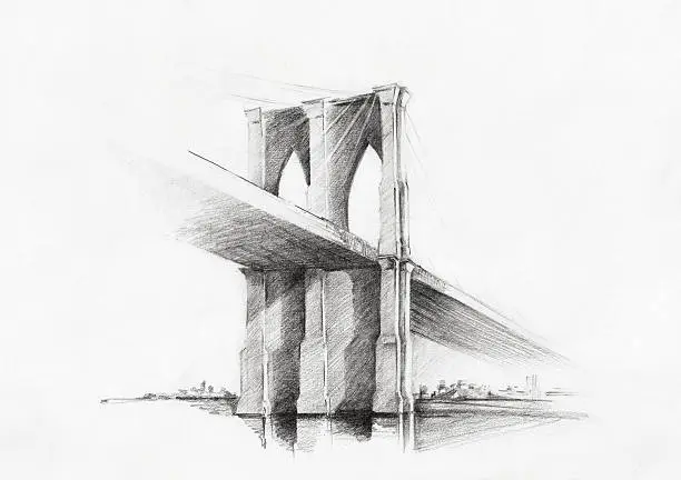 Photo of Sketch of Brooklyn Bridge, viewed from Manhattan