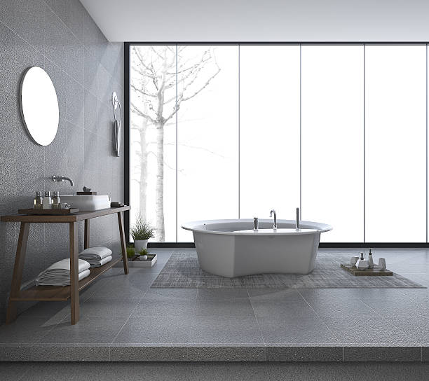 istock 3d rendering modern bathroom design with beautiful view in winter 637029586