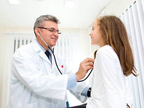 istock Doctor examining a child 637029602
