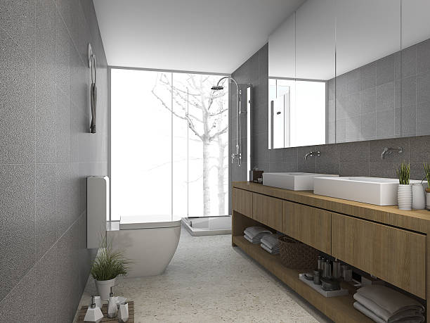 istock 3d rendering modern clean bathroom and toilet with light 637029862