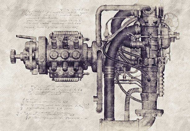 Sketch of an old machine, 3D Illustration