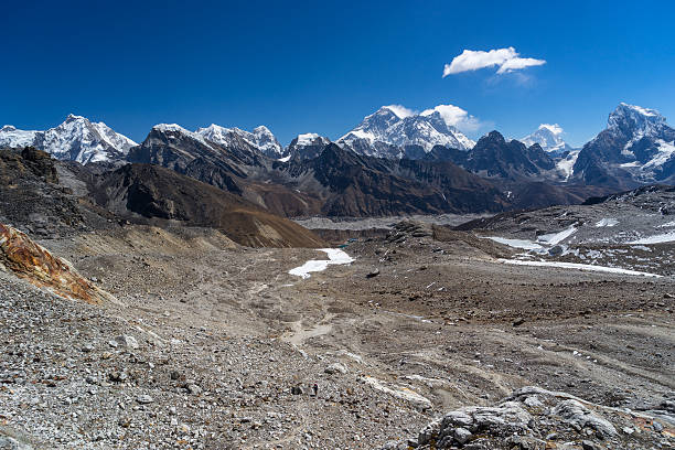 paesaggio montano dal passo renjo la, regione dell'everest, nepal - renjo la foto e immagini stock