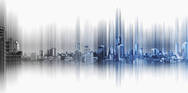 istock Panoramic city with motion graphic, technology city connection 637038312