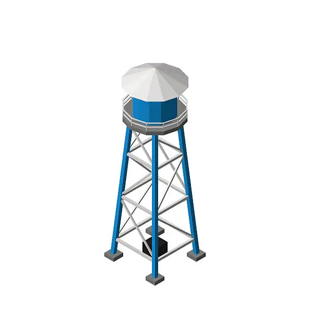 Vector illustration of Water tower.Isolated on white background. Isometric view.