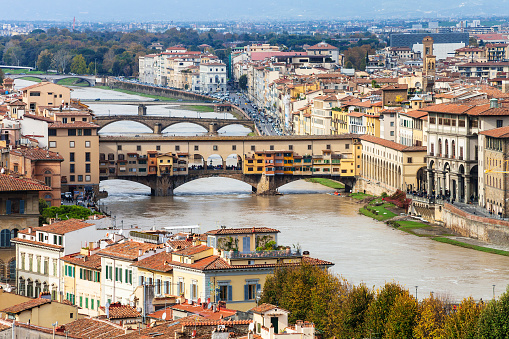 above view of Ponte Vecchio in Florence town