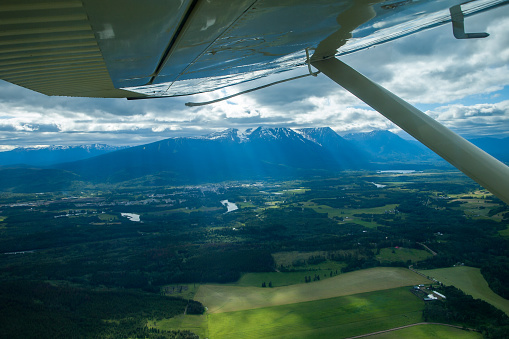 Landscape around Canadian town Smithers in British Columbia viewed from a floatplane