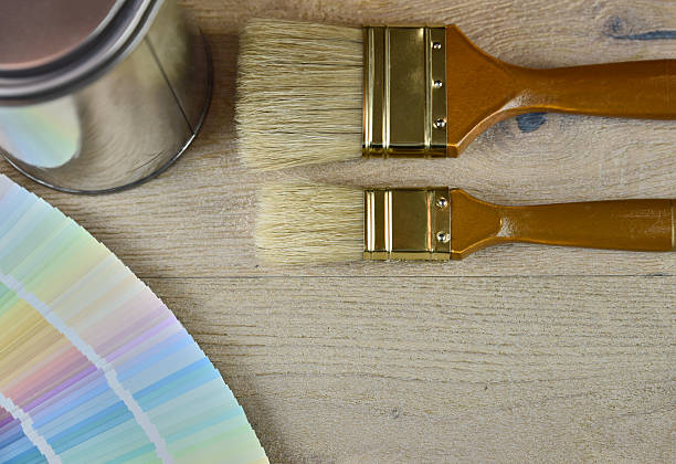 istock Paint bucket with paint brush, palette color and paint can 637046076