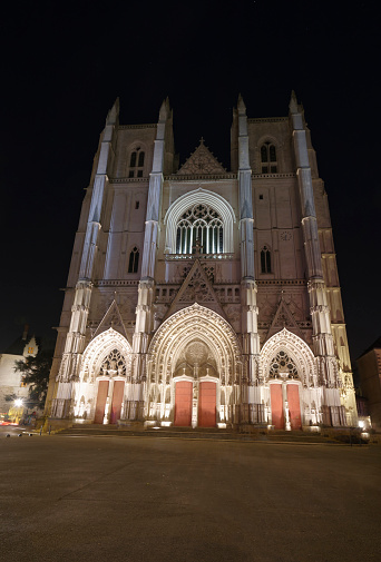 Nantes,France - December 6, 2016: The Cathedrale St-Pierre St-Paul in the centre of Nantes and close to the Chateau Des Ducs de Bretagne. The cathederal is on the Place St-Pierre.