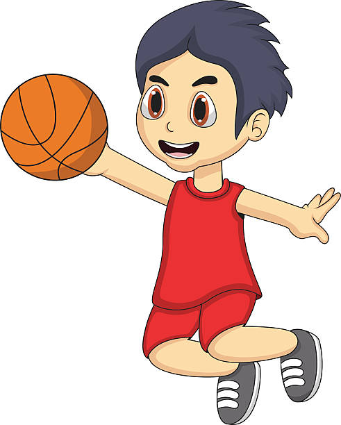 ilustrações, clipart, desenhos animados e ícones de garotinho jogando desenho animado de basquete - basketball vector dribbling illustration and painting