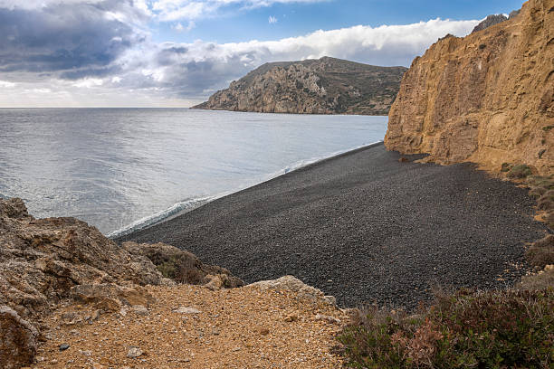 istock Black pebbles beach on Greek Island of Chios 637051982