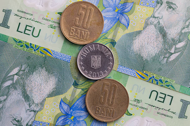 istock Different banknotes and coins  of Romania money 637054974
