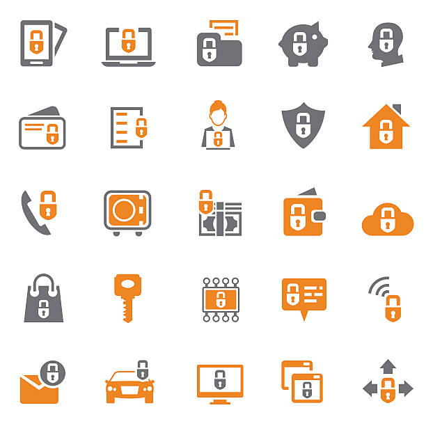 набор иконок безопасности - data network security information medium symbol stock illustrations