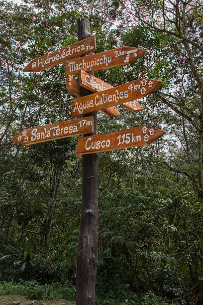 istock City distance sign: Cusco, Machipicchu, Santa Teresa, Aguascalientes 637055794