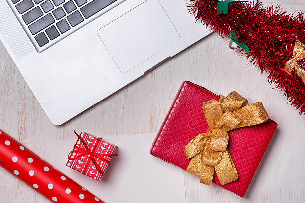istock Flat lay of christmas gift 637061162