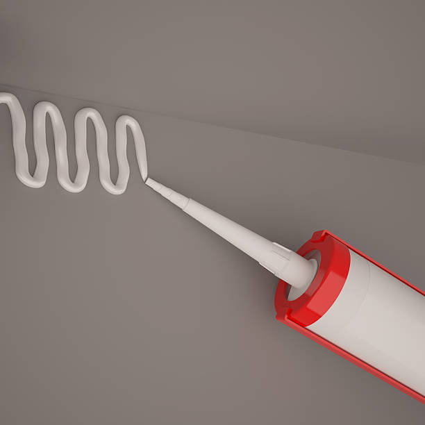 Visualization of silicone glue gun isolated on dark background