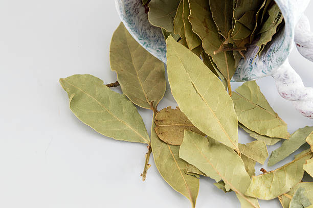 istock bay leaves on white wooden table 637069042
