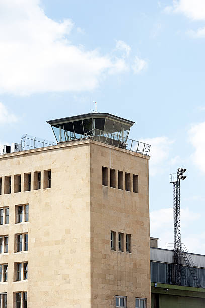 templehof airport tower, berlin, germany - blokkade van berlijn stockfoto's en -beelden