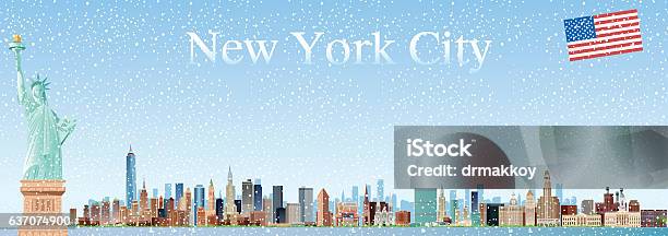 New York City Skyline Stock Illustration - Download Image Now - Cartoon, Finance, Winter