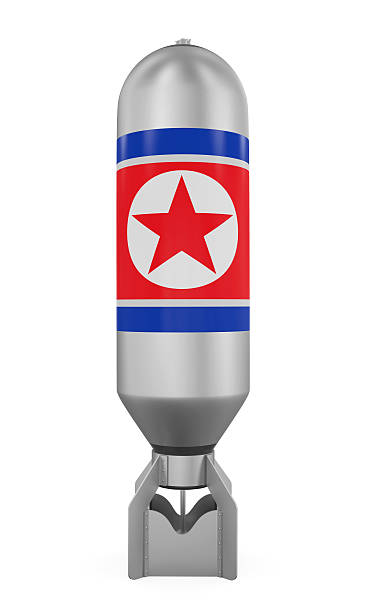 atomic bomb with north korea flag - north korea hydrogen bomb korea missile imagens e fotografias de stock