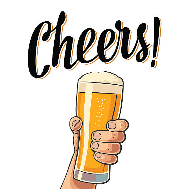 ilustrações de stock, clip art, desenhos animados e ícones de male hand holding a glass with beer. vintage vector engraving - comida torrada ilustrações