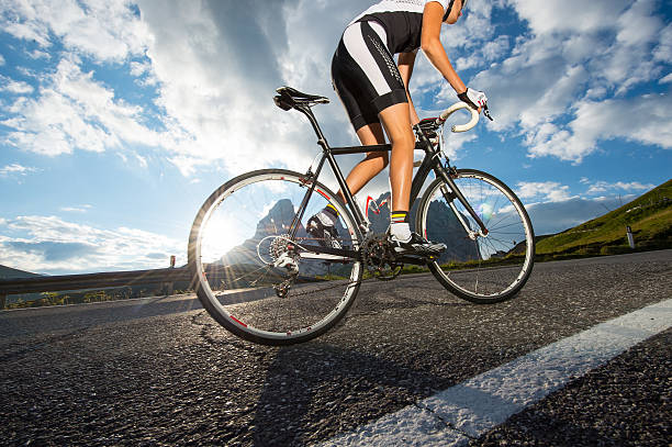 a girl take a round trip with her bicycle
